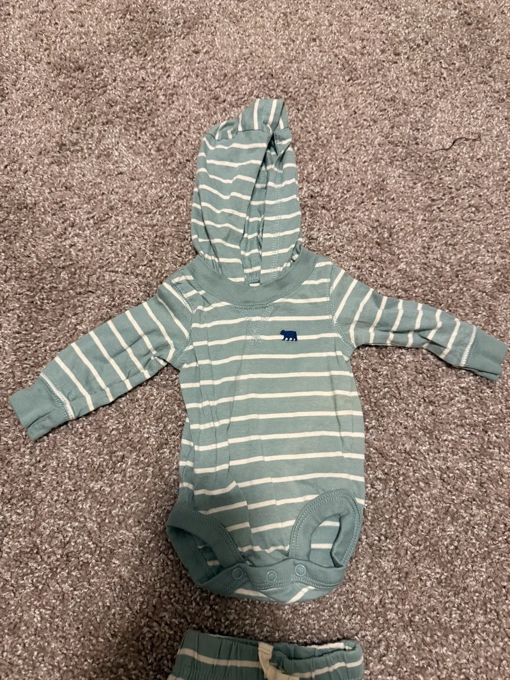 Carter's Teal and White Striped Hooded Bodysuit with Pants - Picture 4 of 5